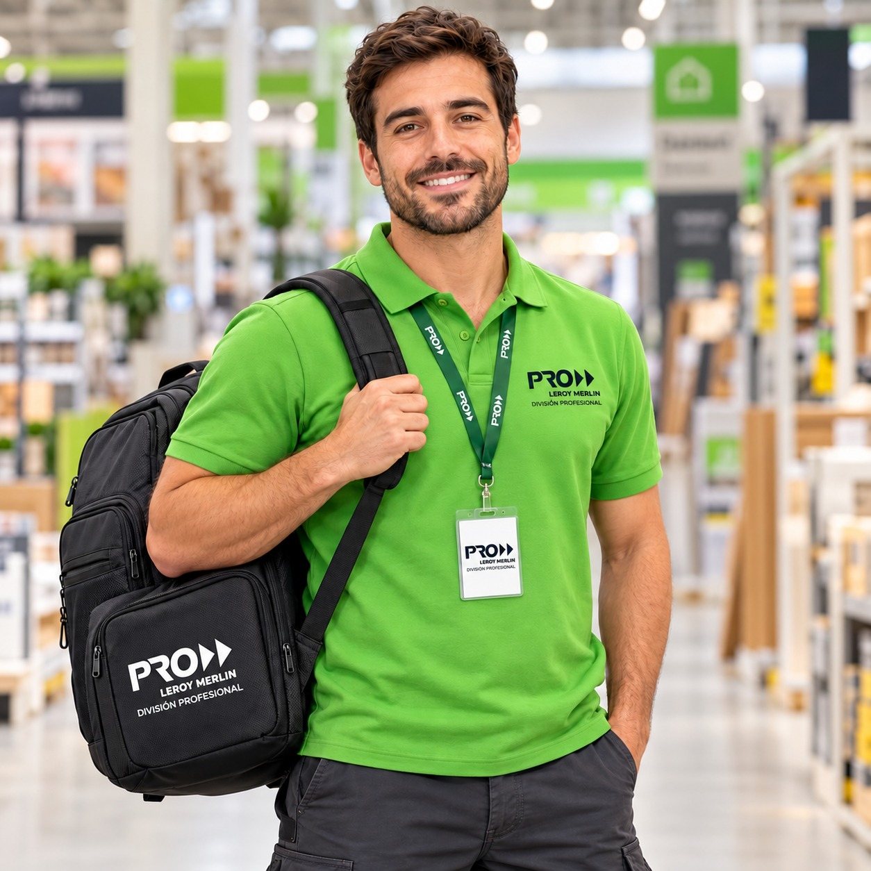 Polo, lanyard y mochila personalizados por Menta para Leroy Merlin PRO, división profesional